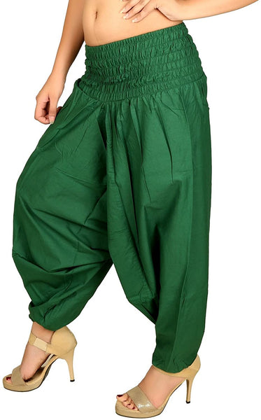 Green Women Cotton Solid Harem Pants1