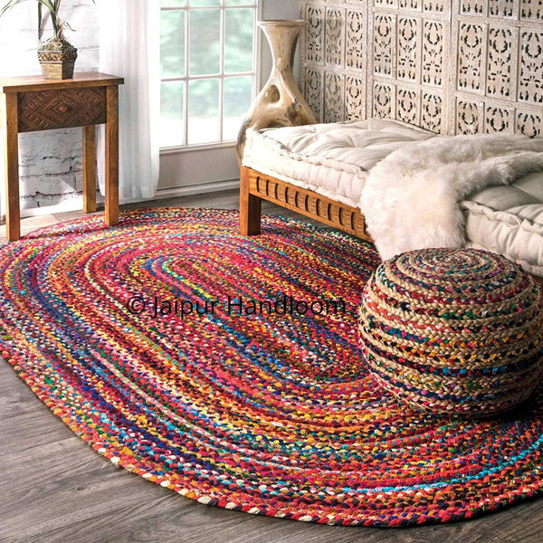 Indian Braided Chindi Rug Oval Shape Living Room Area Carpet Floor Mats - 4  X 6 ft