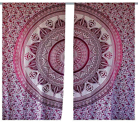 Indian Door Window Balcony Curtains Ombre Mandala Scarf Drape Valances Curtain-Jaipur Handloom