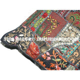 Indian Embroidered Throw Pillows For Couch Handmade Patchwork Sofa Cushions-Jaipur Handloom