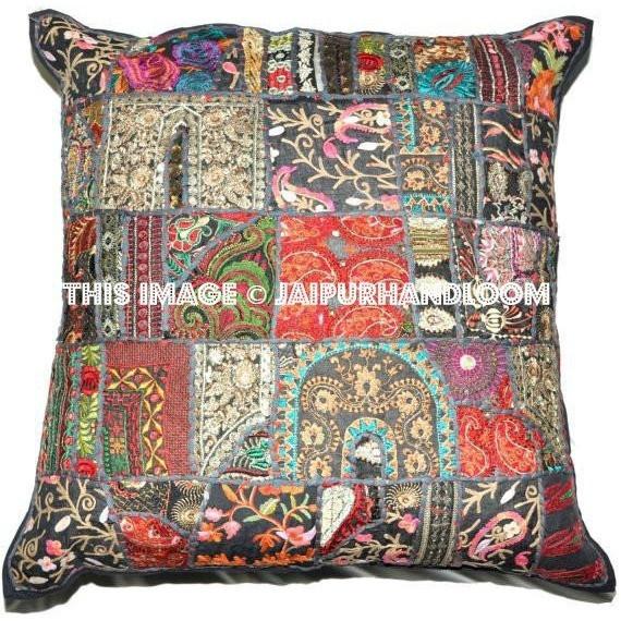 Yellow 20x20 Square Cotton Sari Silk Decorative Throw Pillow