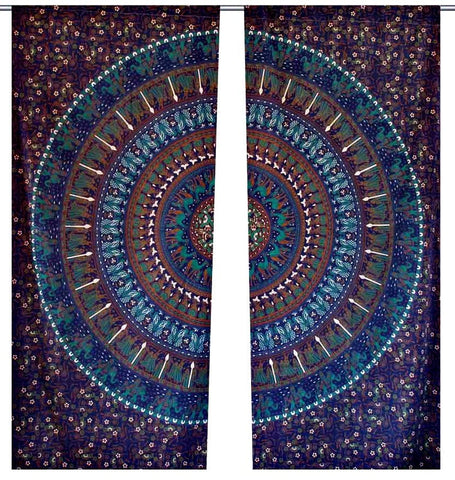 Indian Mandala Curtain Panel Bohemian Living Room Tab Top Curtains Set-Jaipur Handloom