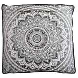 Indian Mandala Square Floor Pillow Boho Gray Mandala Poufs Ottoman Cover-Jaipur Handloom