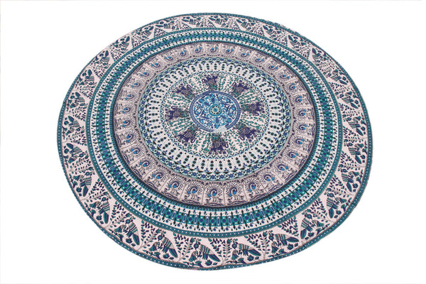 Indian Mandala Tapestry Round Beach Throw Towel Meditation Yoga Mat-Jaipur Handloom