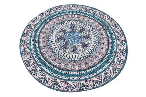 Indian Mandala Tapestry Round Beach Throw Towel Meditation Yoga Mat-Jaipur Handloom