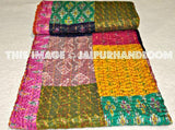 Indian Quilt Vintage Quilt Old Patola Indian Silk Sari Kantha Quilt-Jaipur Handloom