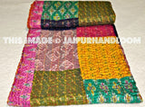 Indian Silk patchwork Quilt, Vintage Quilt Old Patola throw Sari-Jaipur Handloom