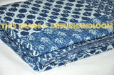Indigo Kantha Quilt Throw Blanket-Jaipur Handloom