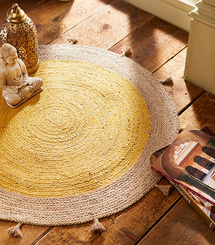 Jaipur Handloom | Jute round rug, Braided rag rugs, Natural jute rug with tassels