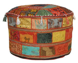 JaipurHandloom Traditional Decorative Ottoman Comfortable Floor Cushion Foot Stool Embellished With Embroidery & Patchwork cover, 58 X 33 Cm-Jaipur Handloom