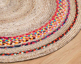 Jaipurhandloom - Jute round rug, circle rugs. Cotton Carnivale Braided Round Rug, 5', Multi-Colored