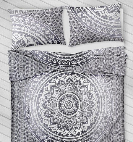 King Size Indian Bedding Set with Matching Pillows Boho Mandala Duvet Cover Set-Jaipur Handloom