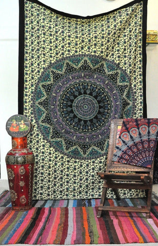 Large Buddhist Mandala Tapestry Psychedelic Trippy Tapestries Poster-Jaipur Handloom