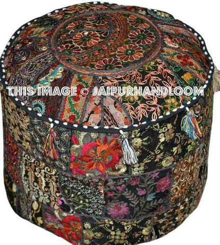 Large Round Tufted Storage Ottoman-Jaipur Handloom