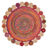 Jaipur Handloom- Multicolor Jute Round Rug Boho Rond Door Mat Bohemian Circle Rug living room