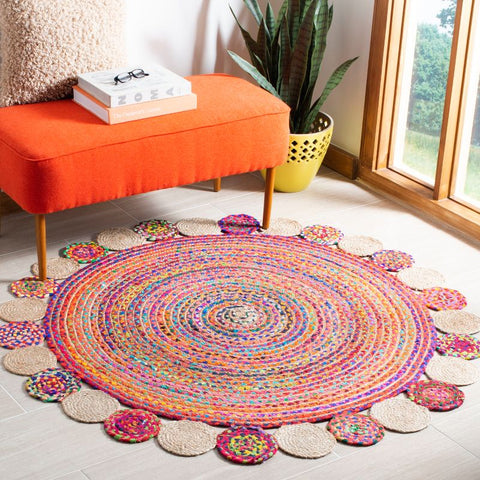 Jaipur Handloom- Multicolor Jute Round Rug Boho Rond Door Mat Bohemian Circle Rug living room