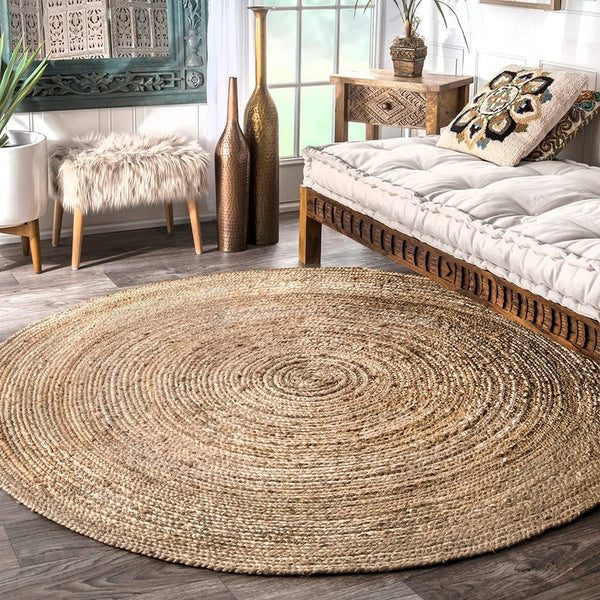 Jute Braided Rug, 4' Round Natural, Hand Woven Reversible Rugs for Kictchen  Living Room Entryway, 4 Feet Round