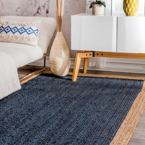 Navy Blue Braided Jute 4 X 6 Area Rug for Living Room & Guest Room