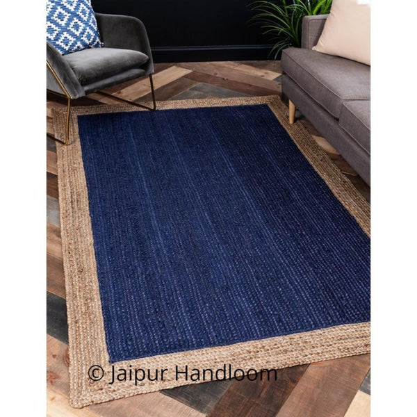 Navy Blue Braided Jute Solid Area Carpet Rug for Office, Living Room
