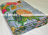 ON SALE cotton indian sari Kantha Quilt In sea blue, Christmas Gift - Floral Kantha Blanket, Kantha Bedspread Kantha Throw Bedding Blanket