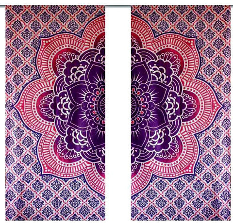 Ombre Mandala Window Decoration Curtain Wall Curtains Drape Indian Tapestry Set-Jaipur Handloom