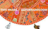 Orange 22" Decorative Round Floor Pillow in Blue Cushion round embroidered Bohemian floor cushion pouf Vintage Indian Foot Stool Bean Bag-Jaipur Handloom