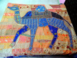 Orange Elephant Bed cover Indian Handmade Patchwork Tapestry-Jaipur Handloom