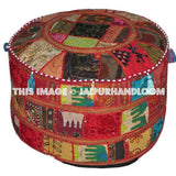 Ottoman Seat Embroidered Pouffe round stool chair foot stool-Jaipur Handloom
