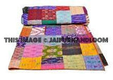 Patchwork Kantha Quilt in Queen Size Bohemian Kantha Bedding Bed Cover