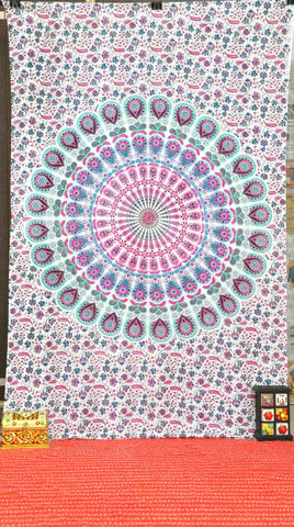 Peacock Mandala Tapestry Trippy Dorm Room Wall Hanging Twin Dorm Bedding-Jaipur Handloom