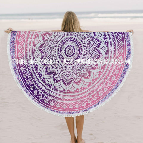 Pink & Purple Ombre Mandala Roundie Beach Throw-Jaipur Handloom