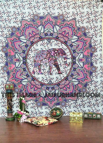 Pink medallion elephant dorm tapestry cheap dorm decor ideas in budget-Jaipur Handloom
