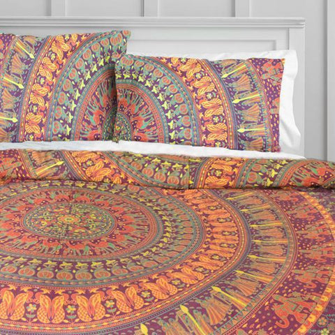 Plum & Bow Medallion Mandala Duvet Cover in King Size Boho Quilt Cover with Pillows-Jaipur Handloom