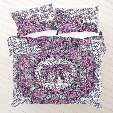Plum and Bow Pink Elephant Medallion Duvet Covers Boho Duvet Cover Set with Pillows-Jaipur Handloom