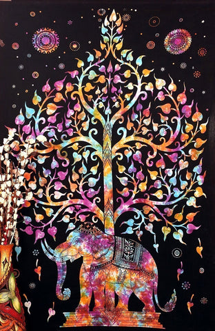 Psychedelic Tapestry Elephant Tree Tapestry Boho Good Luck wall Hanging-Jaipur Handloom