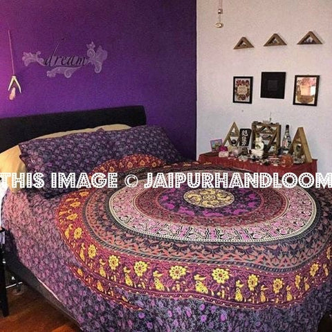 Purple Bohemian Hippie Mandala Duvet Cover Set with 2 Pillow Covers-Jaipur Handloom