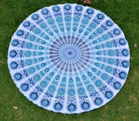 Round Mandala Tapestry Soft Cotton Beach Blanket Bohemian Round TableCloth-Jaipur Handloom
