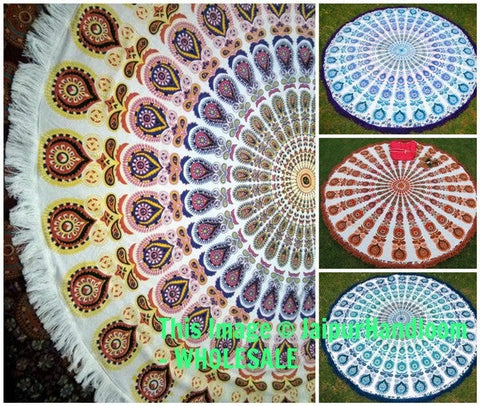 Round Mandala Wall Tapestries Cotton Beach Towels - Wholesale set of 60 pcs-Jaipur Handloom