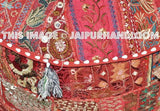 Round Ottoman Pouf in Burgundy decorative pouffe pouffes-Jaipur Handloom