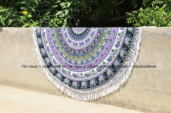 Royal Plum and Bow Medallion Beach Throw Towel, Hippie Mandala Roundie