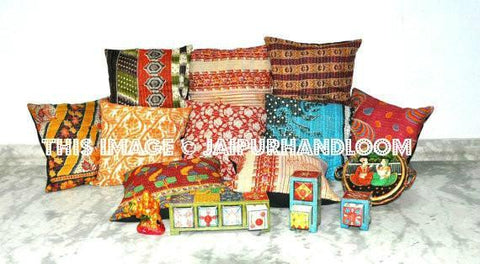 Set Of 10 Pillow Cover Vintage Kantha Decorative throw Pillow for sofa couch-Jaipur Handloom