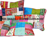 Set Of 5 patchwork kantha Pillow 5 pc indian silk sari Kantha Decorative throw Pillow-Jaipur Handloom