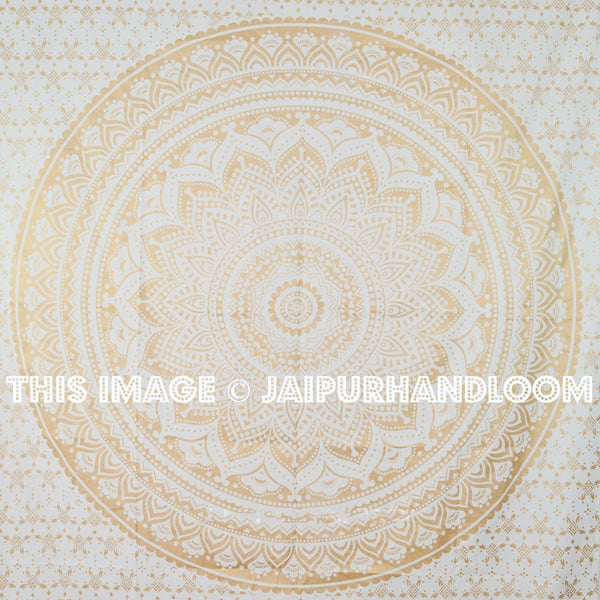 Small Golden Color Floral Trippy Ombre Medallion Mandala Wall Tapestry-Jaipur Handloom