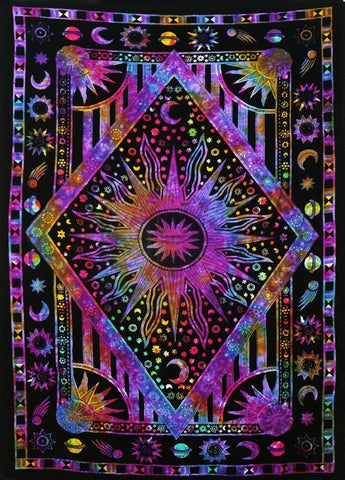 Tie Dye Purple burning sun tapestry wall hanging hippie beach throw