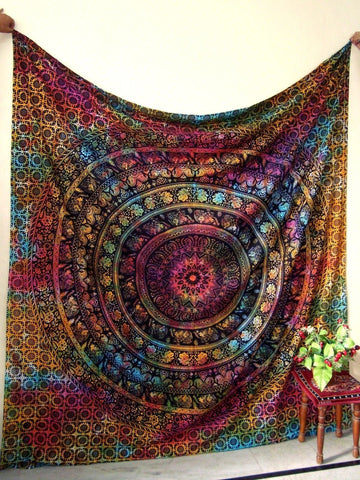 Tie dye elephant mandala tapestry wall hanging