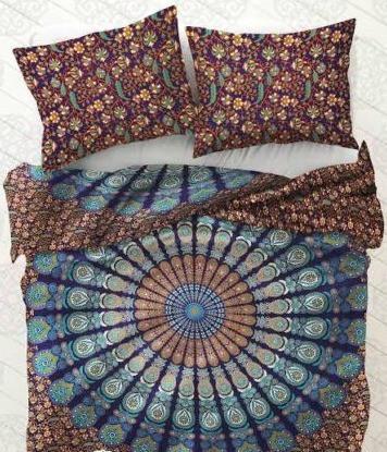 Turquoise Blue Indian Bedspreads and bed covers with 2 matching pillows-Jaipur Handloom
