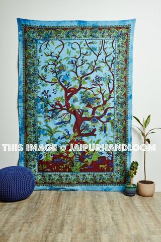 Turquoise Twin Tree Of Life Tapestry Wall Hanging Dorm Decor Wall Art