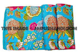 Turquoise kantha throw blanket in queen size Floral print-Jaipur Handloom