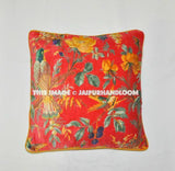 Velvet Pillow In Bird Print, Velvet Pillow Cover, Decorative Throw Pillow, Cushion Cover, Indian Pillow Cover, Floor Pillow cushion-Jaipur Handloom