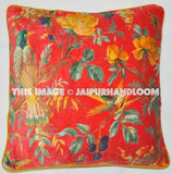 Velvet Pillow In Bird Print, Velvet Pillow Cover, Decorative Throw Pillow, Cushion Cover, Indian Pillow Cover, Floor Pillow cushion-Jaipur Handloom